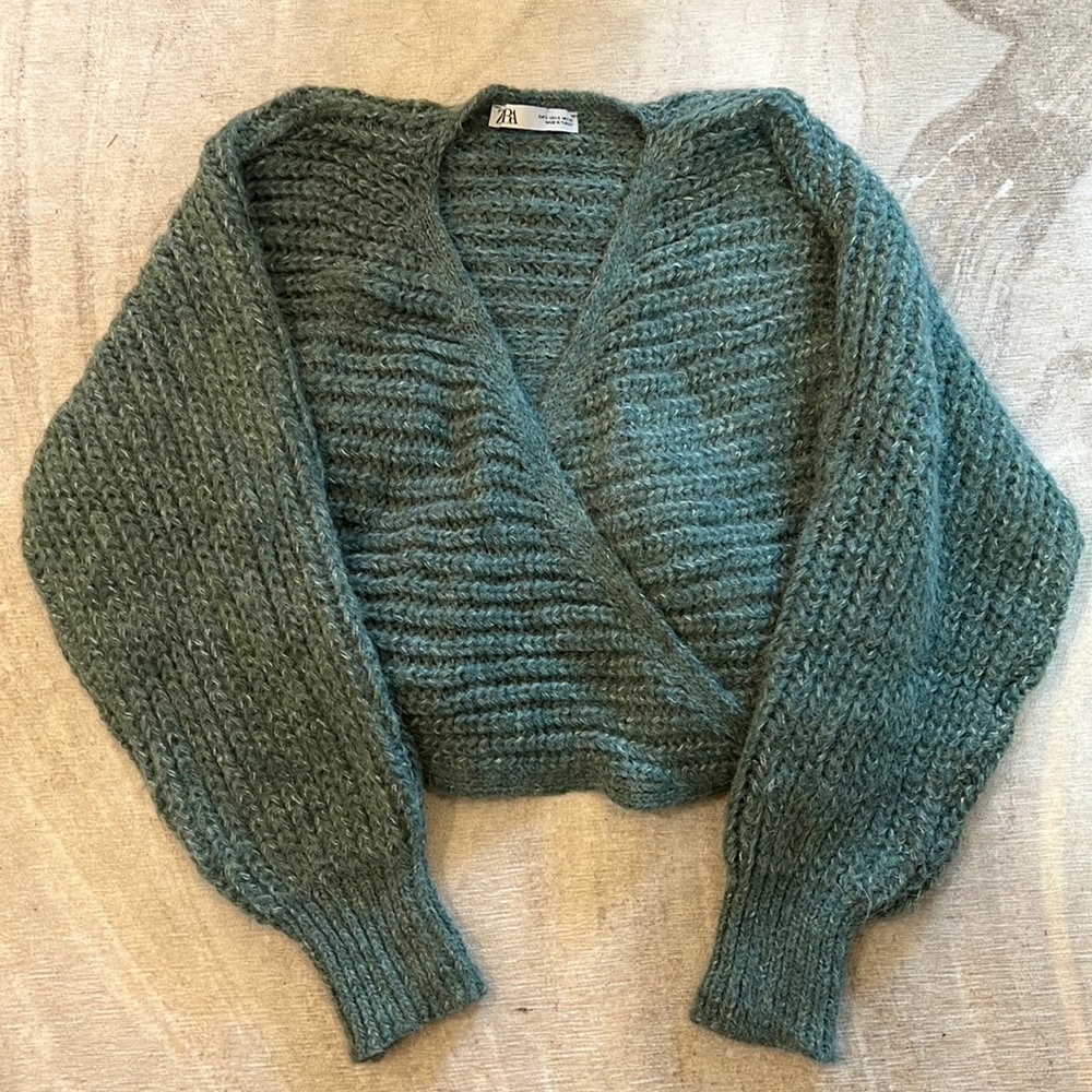 Woven Green Wrap Sweater